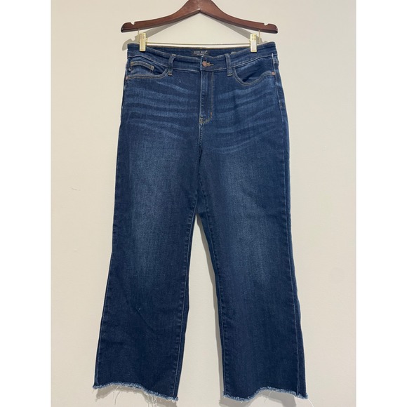 Judy Blue Denim - Judy Blue Los Angeles Dark Wash Wide Leg Raw Hem Jeans Crop Size 11/30